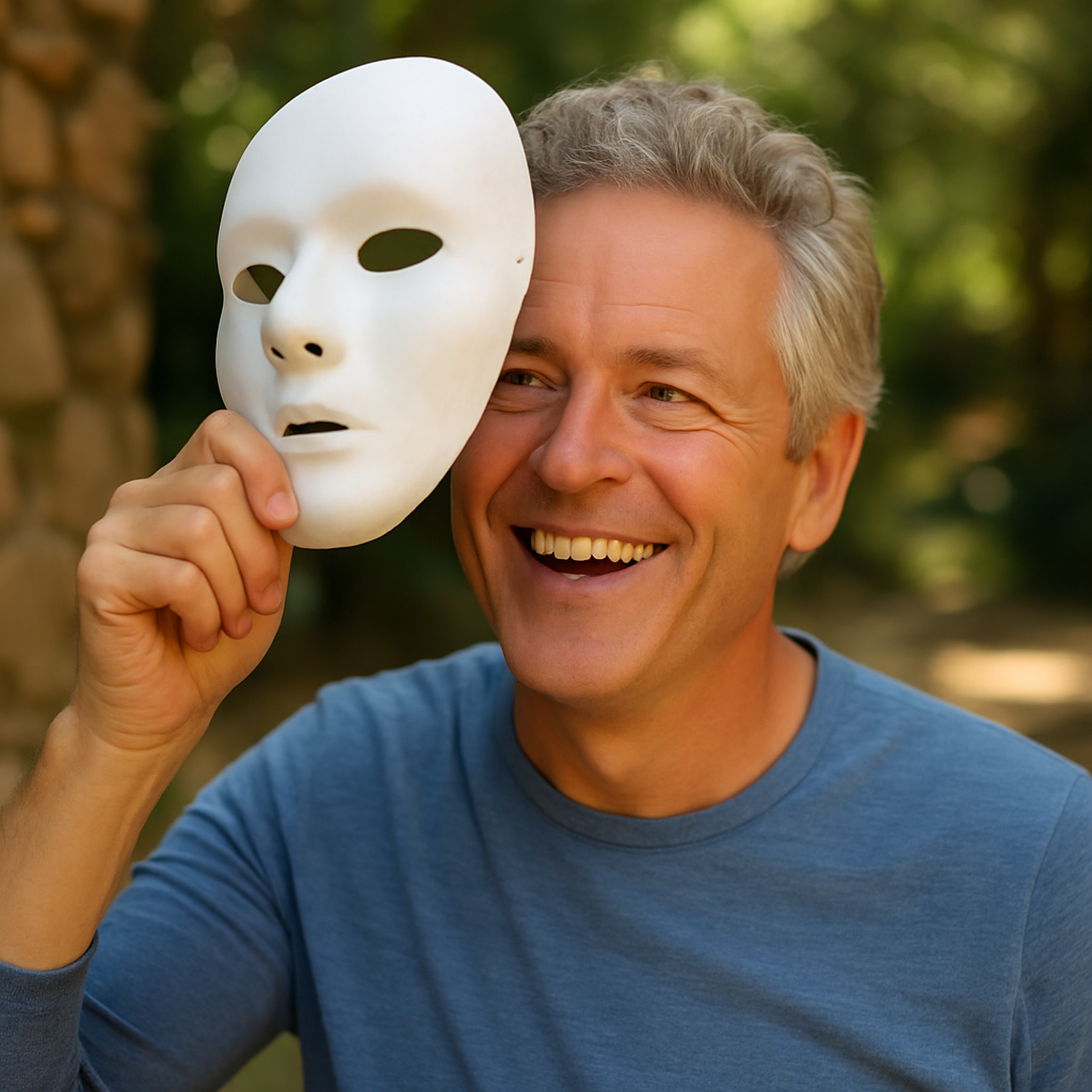 persoon die zijn maskers afzet